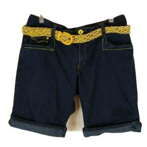 Dark Blue Denim Jean Shorts & Yellow Belt
